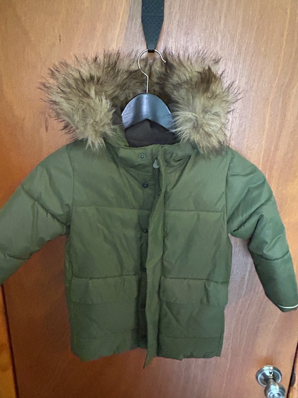 Puffer jacket for kids Olive dark green Includes hoodie 3T